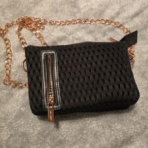Black Mesh Crossbody Bag with Gold Chain